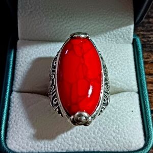 Never worn Silver Fashion Ring with Coral type stone. Size 7.5